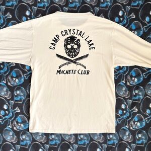 vintage cream Columbia long sleeve shirt with Camp Crystal Machete Club graphic